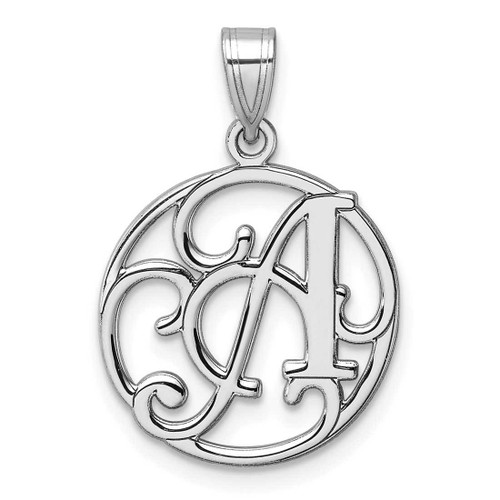 Image of Small Sterling Silver Rhodium-plated Fancy Script Letter A Initial Pendant