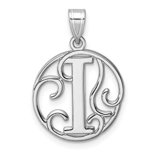 Image of Small Sterling Silver Rhodium-plated Fancy Script Letter I Initial Pendant