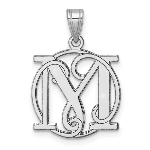 Image of Small Sterling Silver Rhodium-plated Fancy Script Letter M Initial Pendant
