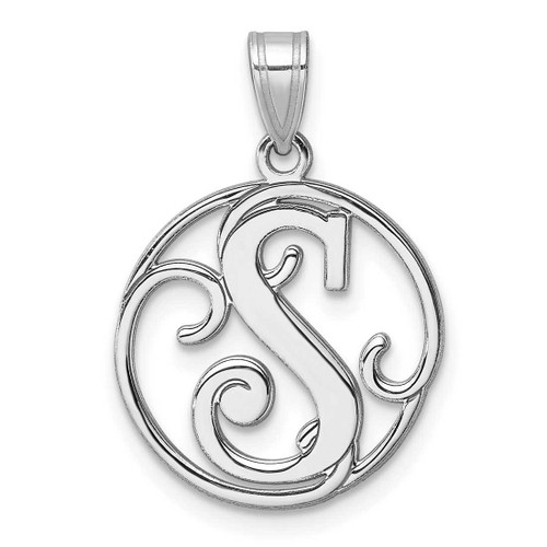 Image of Small Sterling Silver Rhodium-plated Fancy Script Letter S Initial Pendant