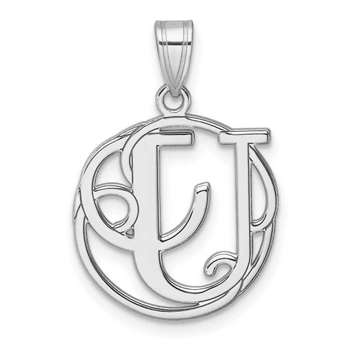 Image of Small Sterling Silver Rhodium-plated Fancy Script Letter U Initial Pendant