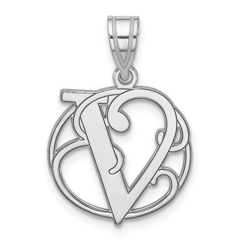 Image of Small Sterling Silver Rhodium-plated Fancy Script Letter V Initial Pendant