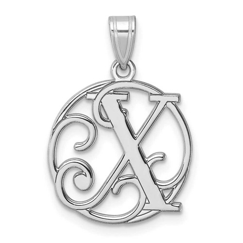 Image of Small Sterling Silver Rhodium-plated Fancy Script Letter X Initial Pendant