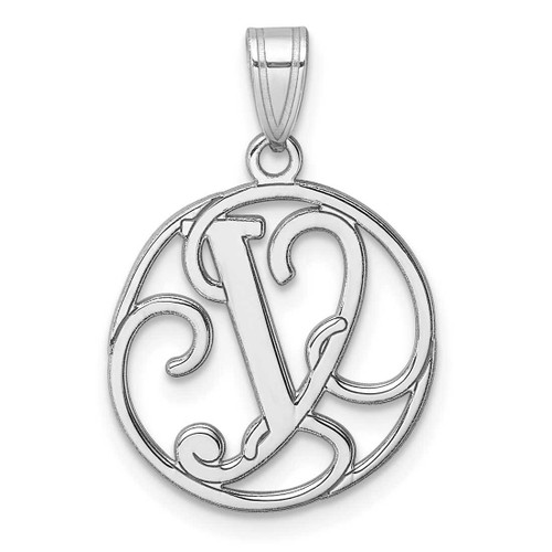 Image of Small Sterling Silver Rhodium-plated Fancy Script Letter Y Initial Pendant