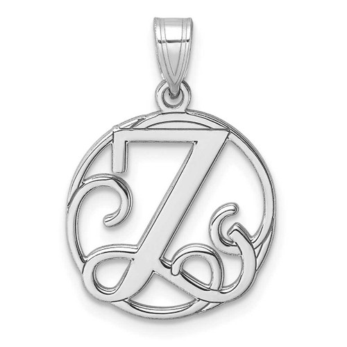 Image of Small Sterling Silver Rhodium-plated Fancy Script Letter Z Initial Pendant