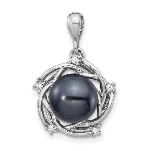 Image of 14k White Gold 8-9mm Round Saltwater Cultured Tahitian Pearl .075ctw Diamond Pendant