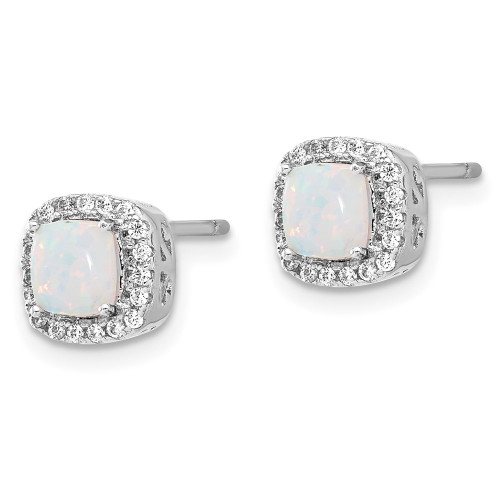 Sterling Silver Rhodium-plated CZ and Created Opal Halo Pendant and Earring Set QST276