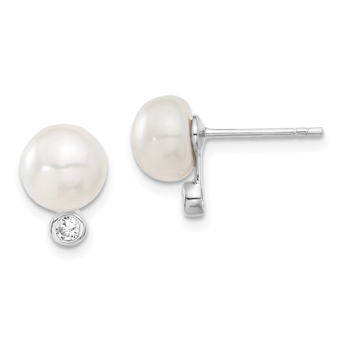 Sterling Silver Rhodium-plated 8-9mm Freshwater Cultured Pearl CZ Earring/Necklace Set QH5375SET