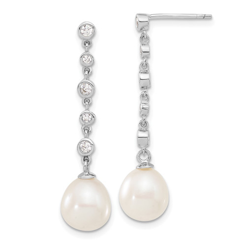 Sterling Silver Rhodium-plated 8-9mm Freshwater Cultured Pearl CZ Earring/Necklace Set QH5387SET