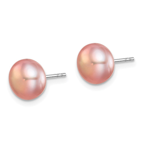 Sterling Silver Rhodium-plated 8-9mm Set of 3 White/Pink/Purple Button Freshwater Cultured Pearl Earrings