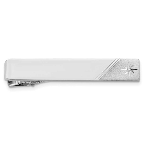 Image of Kelly Waters Rhodium-plated .01 ctw Diamond Polished and Satin Tie Bar