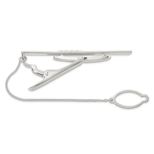Sterling Silver Polished w/Tie Chain Tie Bar