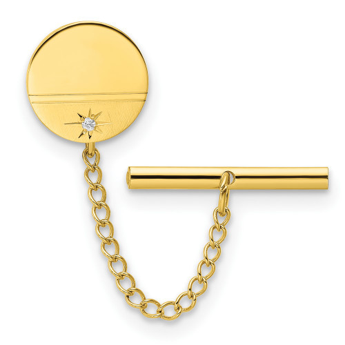 Kelly Waters Gold-plated .01 ctw Diamond Polished and Satin Round Tie Tac with Safety Chain