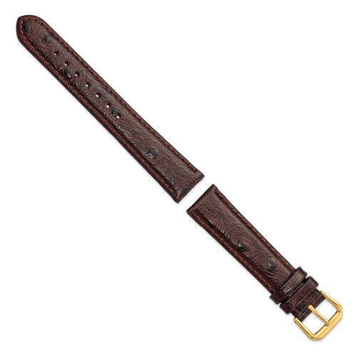 16mm Brown Ostrich Grain Leather Gold-tone Buckle Watch Band
