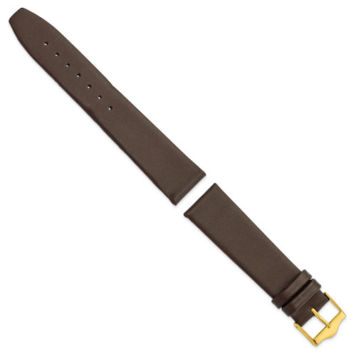 20mm Smooth Flat Brown Leather Gold-tone Buckle Watch Band