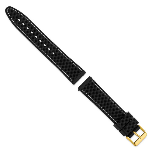 20mm Black Silicone White Stitch Gold-tone Buckle Watch Band