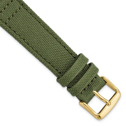 20mm Olive Canvas/Leather Lining Gold-tone Buckle Watch Band
