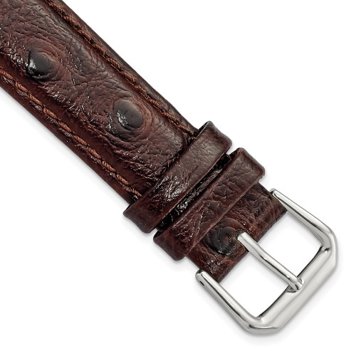 16mm Brown Ostrich Grain Leather Silver-tone Buckle Watch Band