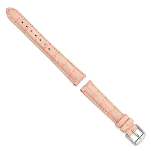 16mm Pink Crocodile-Style Grain Leather Chrono Silver-tone Buckle Watch Band