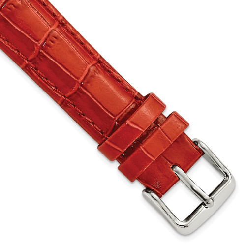 18mm Long Red Crocodile-Style Grain Leather Chrono Silver-tone Buckle Watch Band