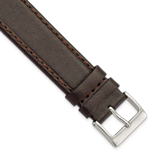 19mm Dark Brown Genuine Calf Leather Silver Tone Buckle Watch Band
