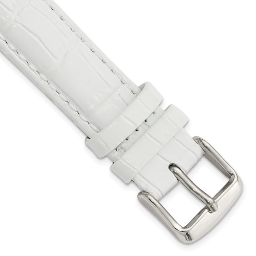 18mm Long White Crocodile-Style Grain Leather Chrono Silver-tone Buckle Watch Band