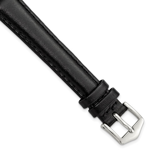Gilden 14mm Long Black Oilskin Leather w/Silver-tone Buckle Watch Band