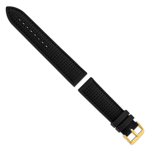22mm Black Black Stitch Ventilated Silicone Gold-tone Buckle Watch Band