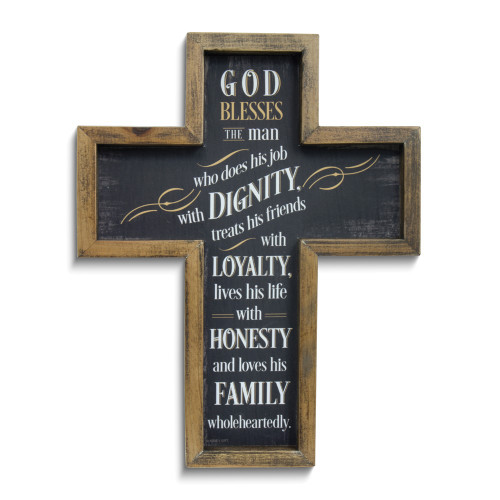 GOD BLESSES THE MAN... Rustic Wooden Wall Cross