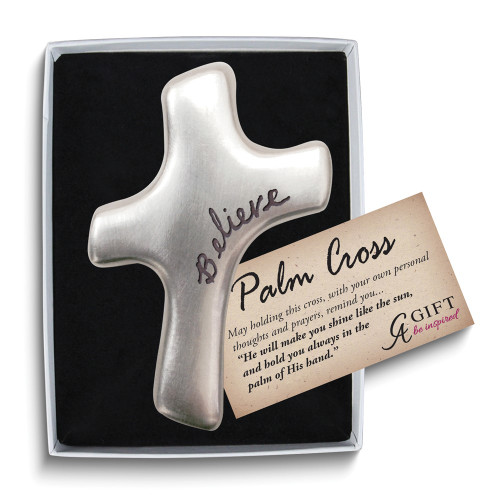 BELIEVE Silver-tone Metal Palm Cross