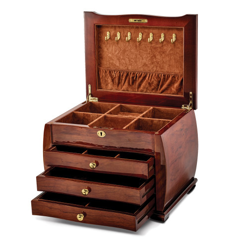 Luxury Giftware High Gloss Bubinga Veneer 3-drawer Locking Wooden Jewelry Chest