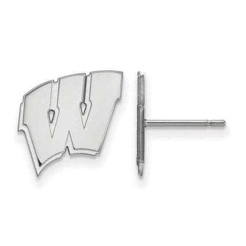 Image of 10K White Gold University of Wisconsin Small Post Earrings by LogoArt (1W009UWI)