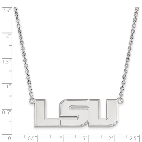 18" 10K White Gold Louisiana State University Lg Pendant Necklace LogoArt 1W010LSU