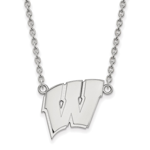 18" 10K White Gold University of Wisconsin Lg Pendant Necklace LogoArt 1W016UWI-18