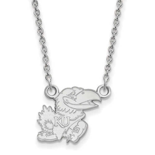 18" 10K White Gold University of Kansas Small Pendant Necklace LogoArt 1W057UKS-18