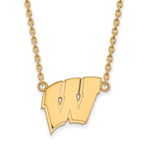 18" 10K Yellow Gold University of Wisconsin Lg Pendant Necklace LogoArt 1Y016UWI-18