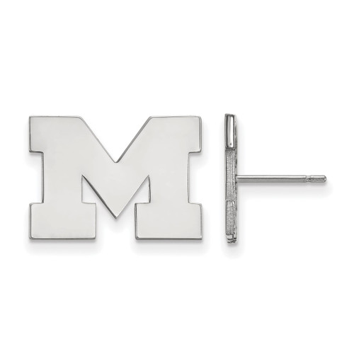 Image of 14K White Gold Michigan (University Of) Small Post Earrings by LogoArt (4W009UM)
