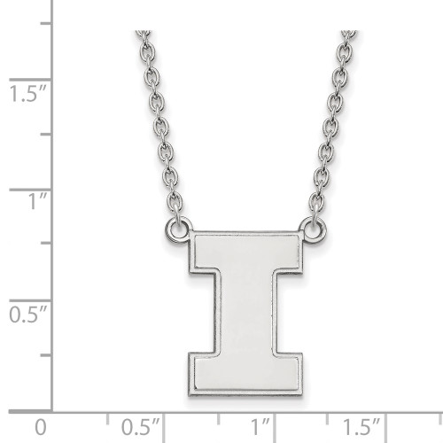 18" 14K White Gold University of Illinois Large Pendant Necklace LogoArt 4W016UIL-18
