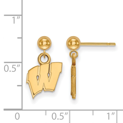 14K Yellow Gold University of Wisconsin Earrings Dangle Ball by LogoArt