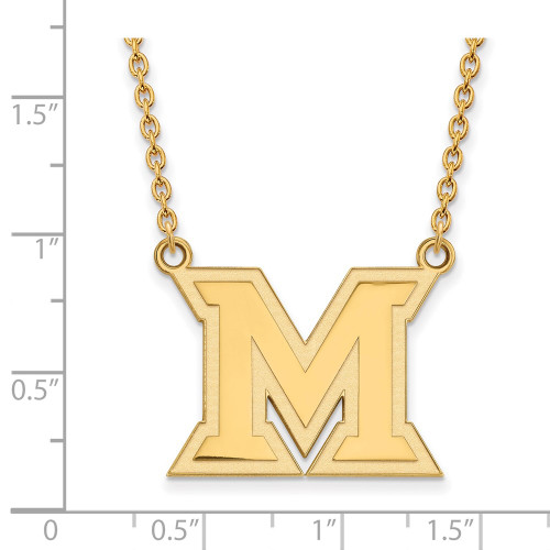 18" 14K Yellow Gold Miami University Large Pendant w/ Necklace by LogoArt