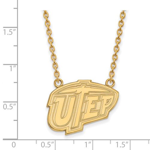18" Gold Plated 925 Silver The U of Texas at El Paso Large Pendant Necklace LogoArt