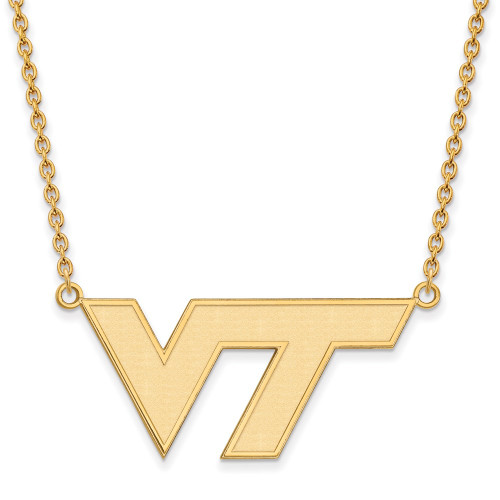 18" Gold Plated Sterling Silver Virginia Tech Lg Pendant Necklace LogoArt GP010VTE