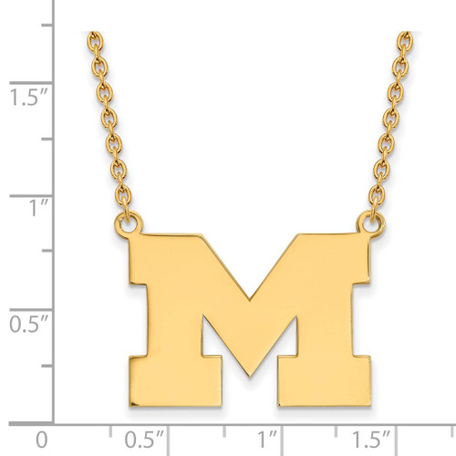 18" Gold Plated 925 Silver Michigan (University Of) Large Pendant Necklace LogoArt
