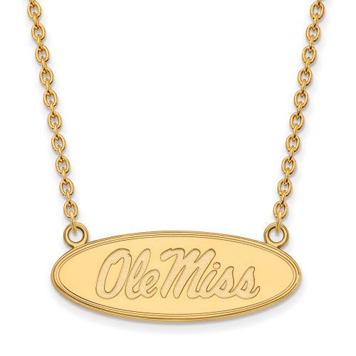 18" Gold Plated 925 Silver U of Mississippi Lg Pendant Necklace LogoArt GP016UMS-18