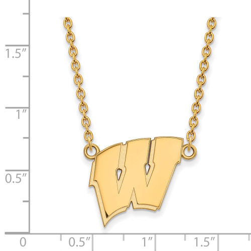 18" Gold Plated Sterling Silver U of Wisconsin Large Pendant w/ Necklace by LogoArt