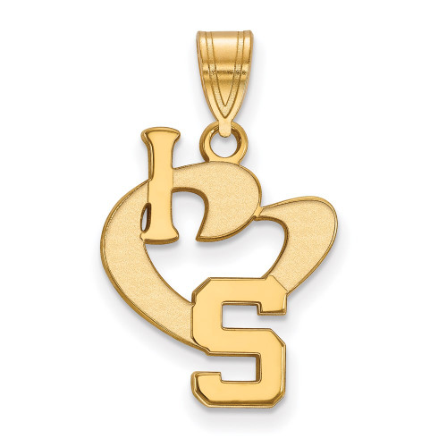Gold Plated Sterling Silver Michigan State U Large I Love Logo LogoArt Pendant