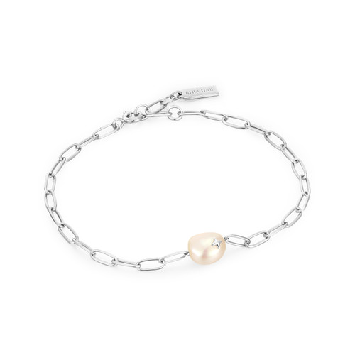 7.25" Ania Haie Cultured Freshwater Pearl Sparkle Chunky Chain Bracelet Rhodium-Plated Sterling Silver