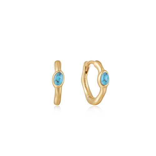 Ania Haie Simulated Turquoise Wave Huggie Hoop Earrings Gold-Plated Sterling Silver
