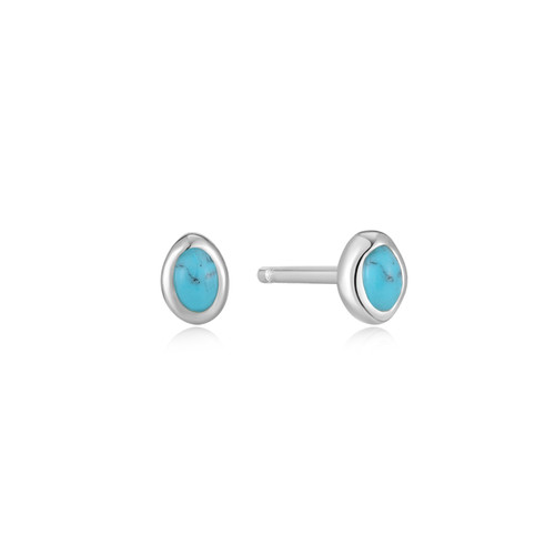 Ania Haie Simulated Turquoise Wave Stud Earrings Rhodium-Plated Sterling Silver