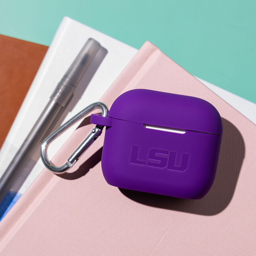 LSU Tigers Engraved Silicone Compatible with Apple AirPods Gen 3 Case Cover (Purple)